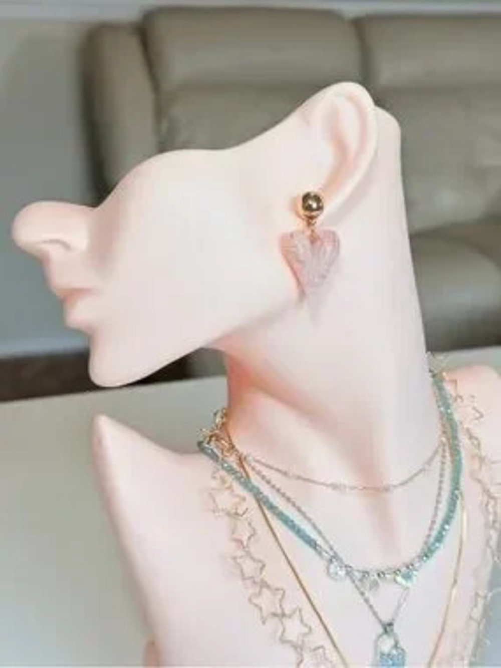 Gold and Pink Heart Drop Earrings